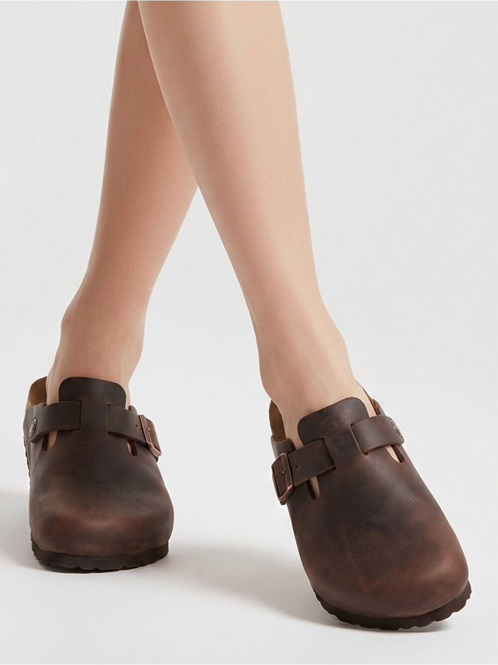 Birkenstock Brown Leather Boston Mule with Buckle (Unisex) - Picture 6 of 15